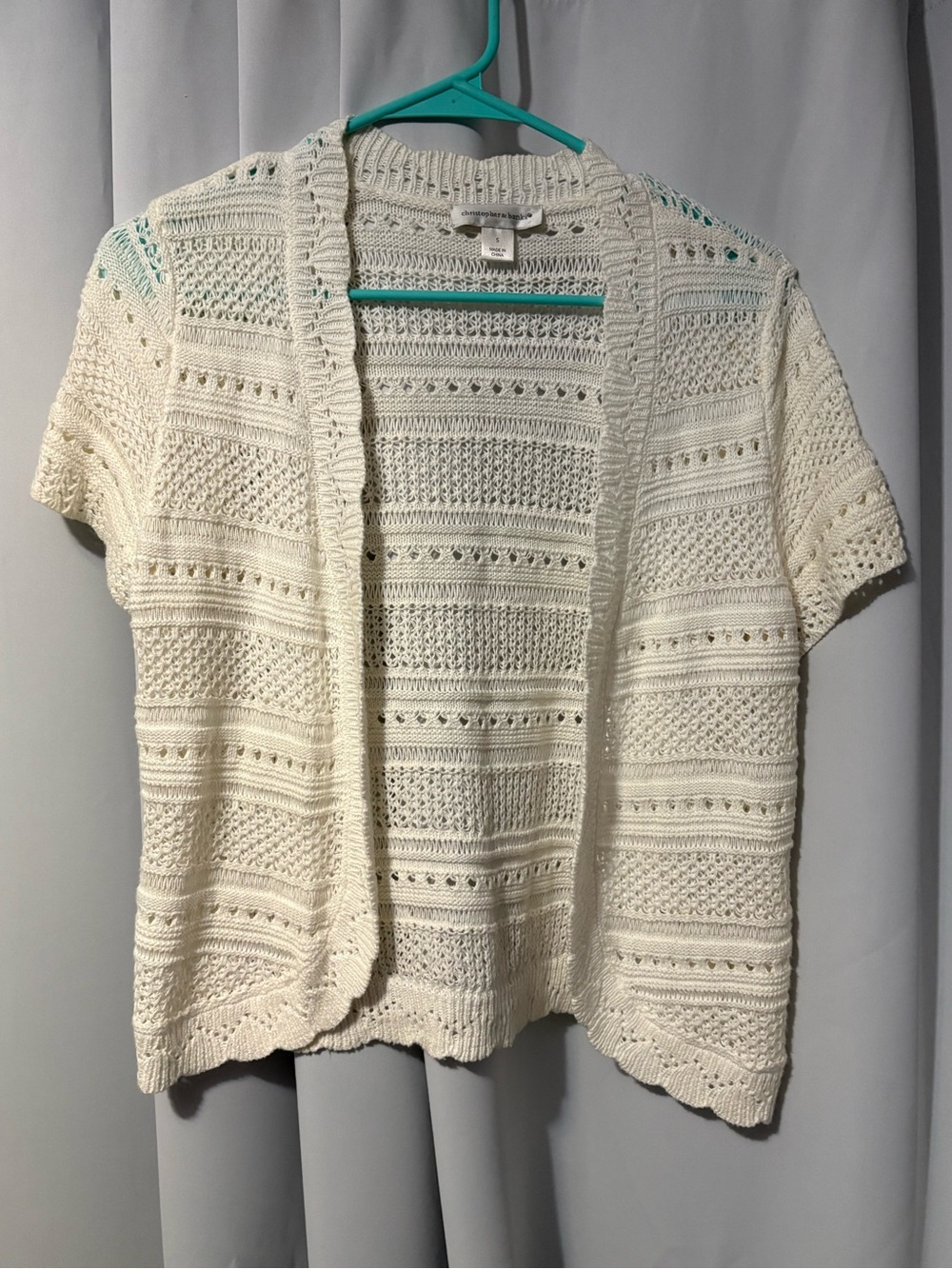Christopher & Banks Cream Open-Weave Short Sleeve Cardigan